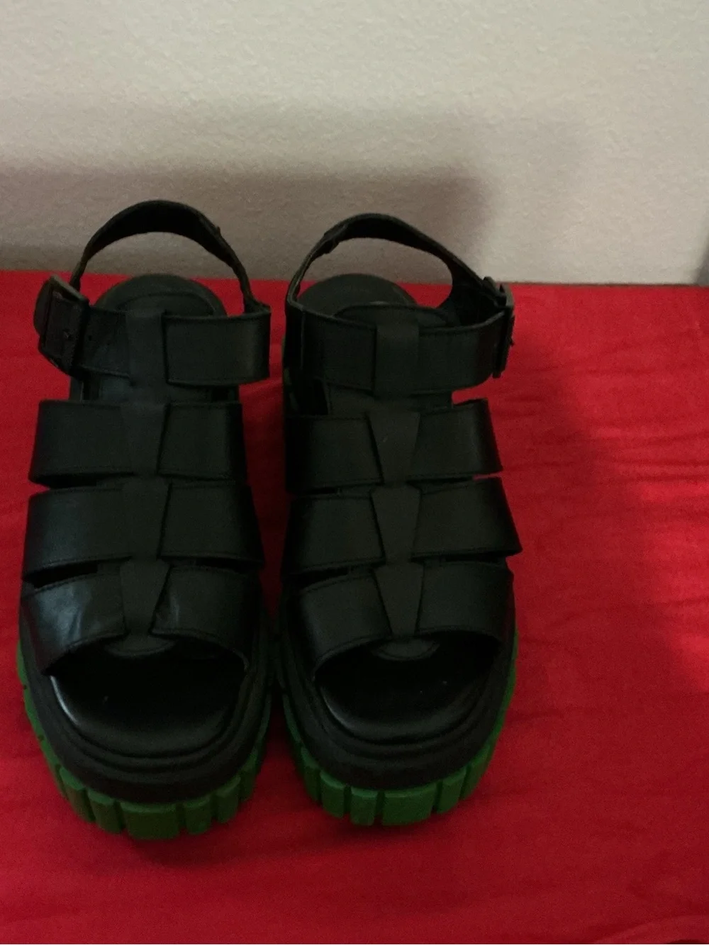 Chunky Black Gladiator Sandals with Green Sole